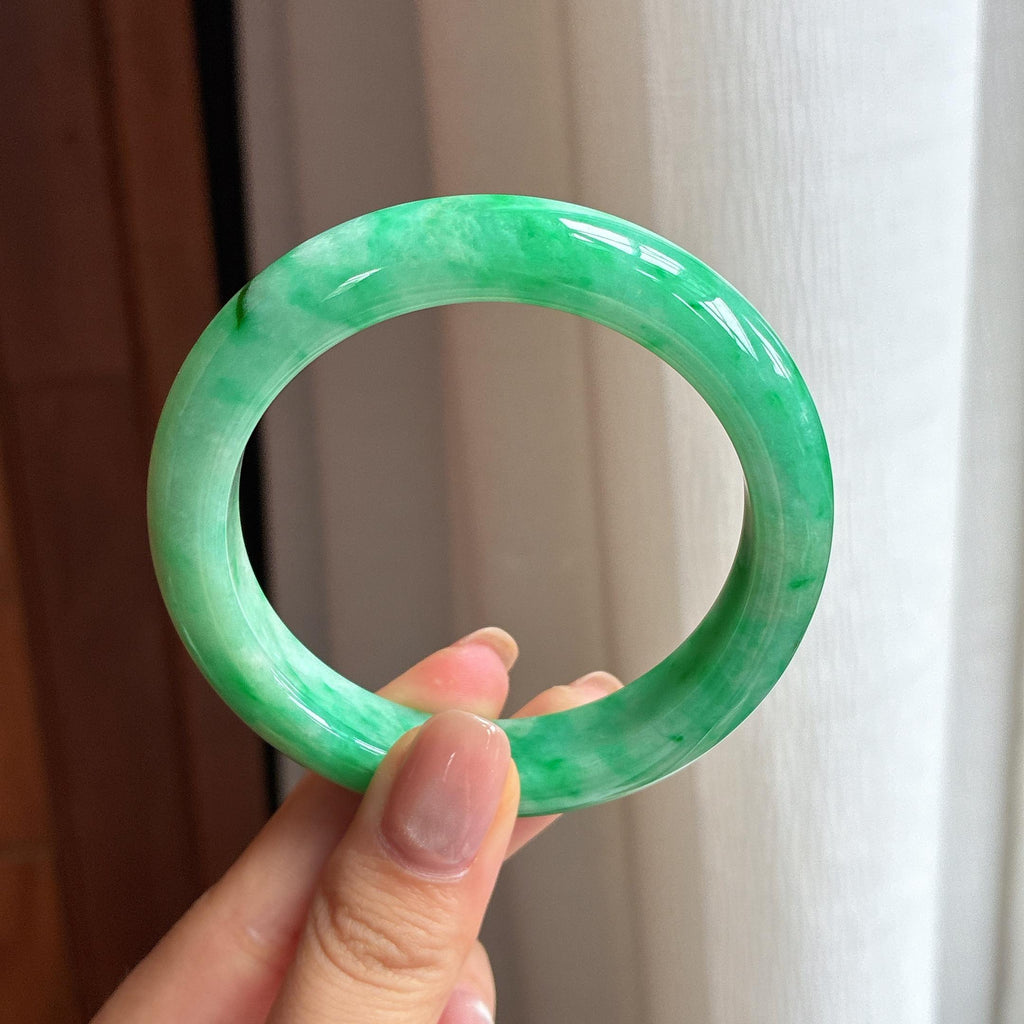 糯冰满绿翡翠平安镯54圈（yc425671）