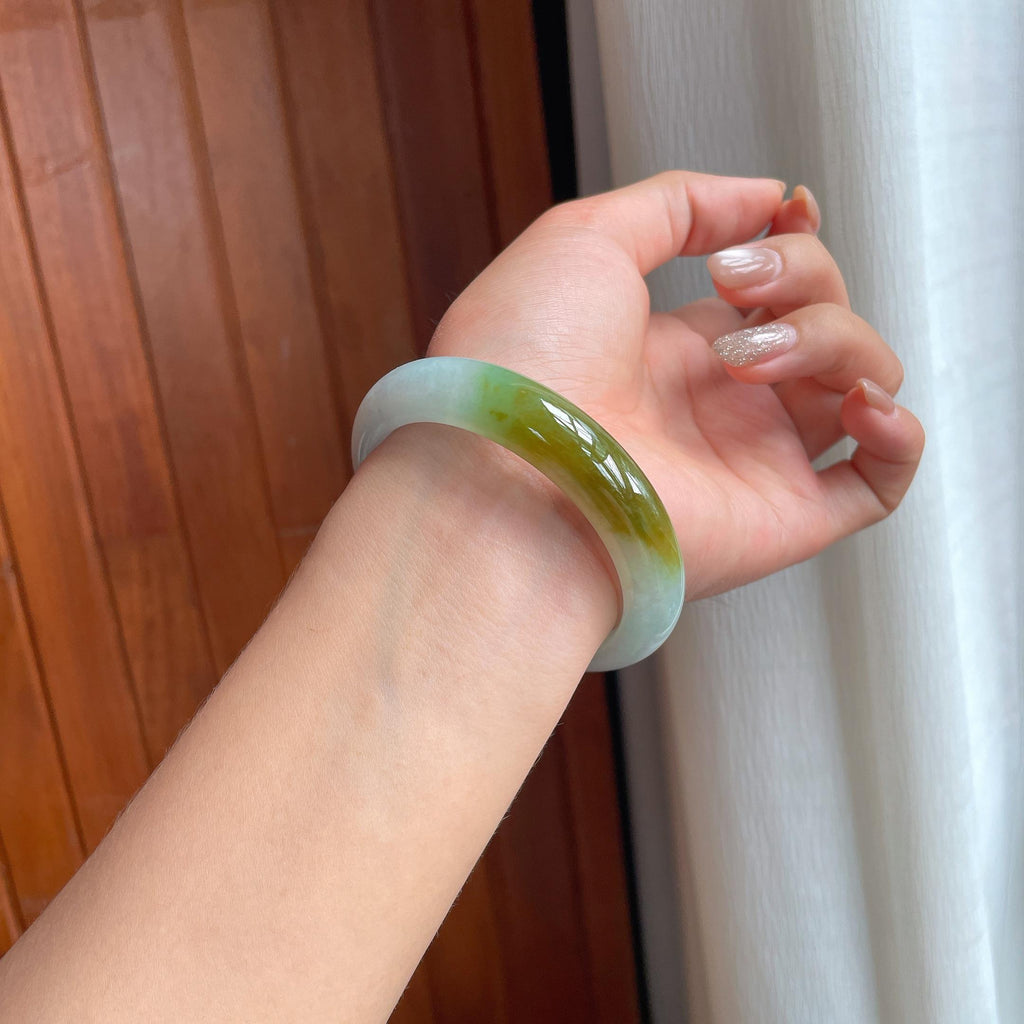 糯冰黄翡翡翠平安镯（56.5mm）（yc419561）