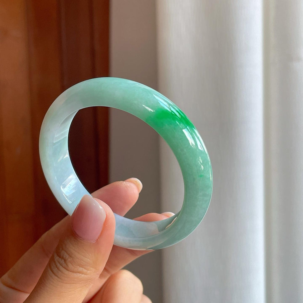 糯冰带色翡翠平安镯（52.8mm)（yc386423）