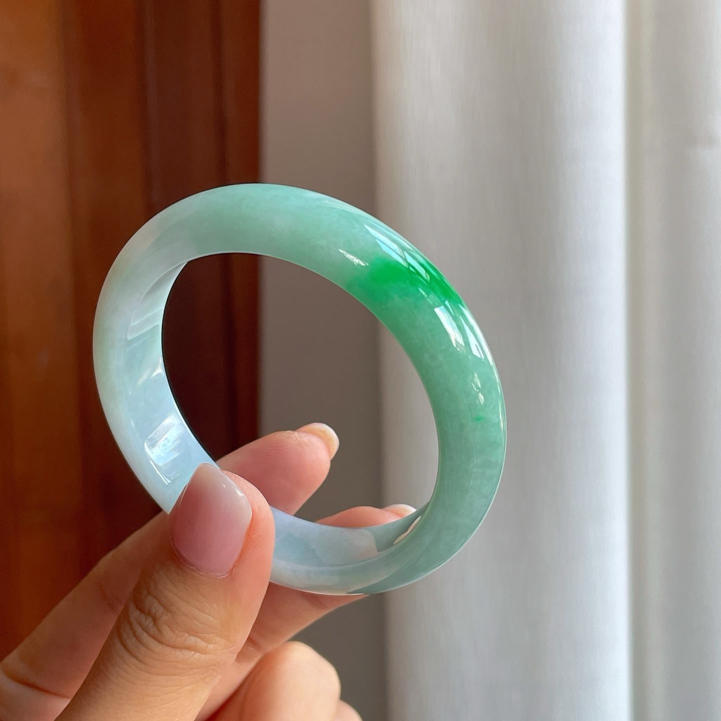 糯冰带色翡翠平安镯（52.8mm)（yc386423）