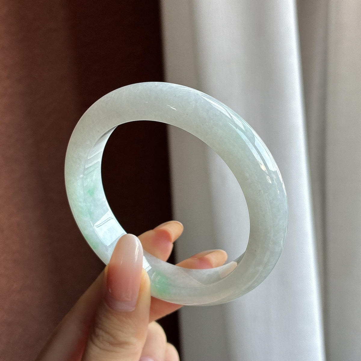 细糯冰飘绿花正圈平安镯 54圈（yc785128）