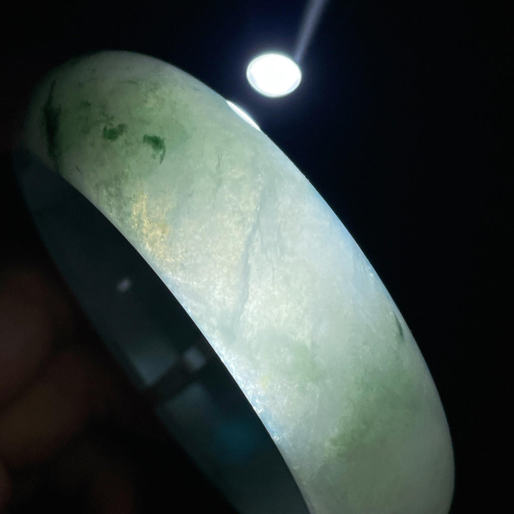 糯冰种飘花宽版翡翠手镯 60圈天然缅甸A货翡翠（yc439433）