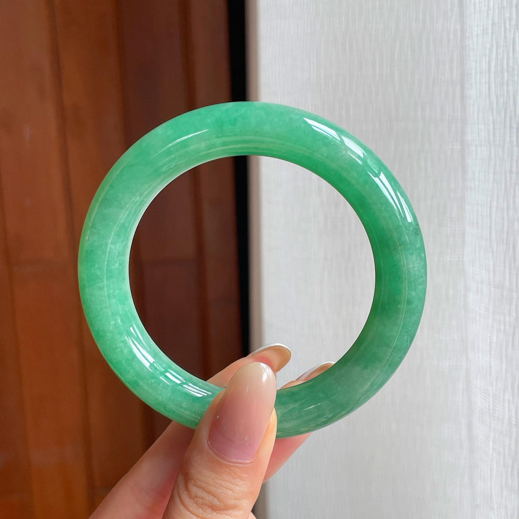 糯冰满绿翡翠圆条手镯（55mm)（yc419486）