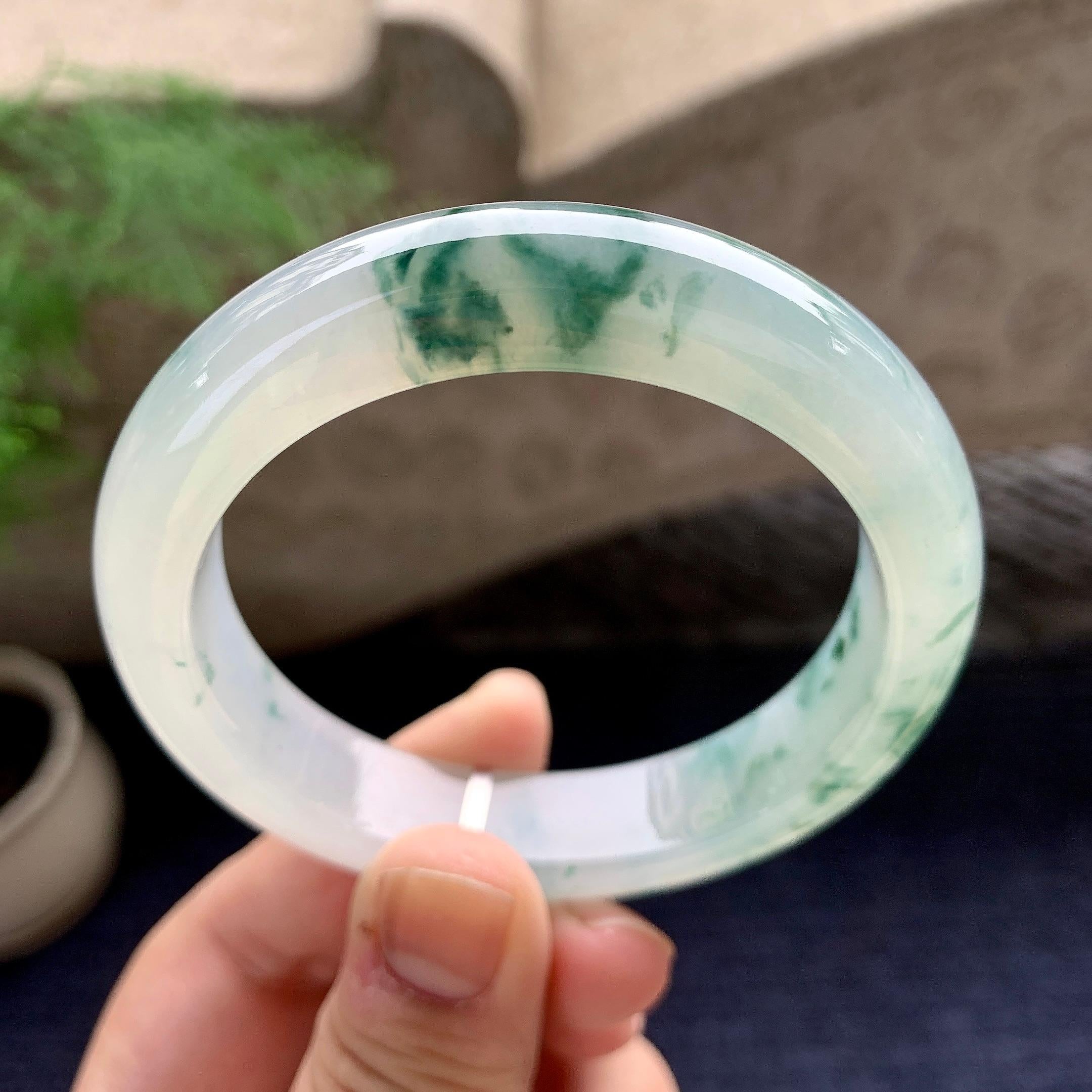 糯冰种飘花平安镯（55.8mm）（yc197611）
