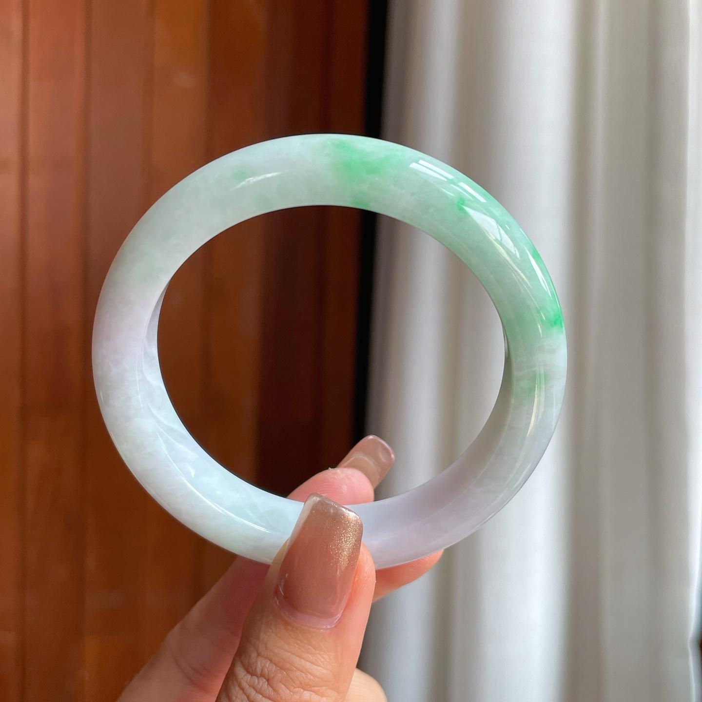 糯冰带色翡翠平安镯（56.8mm）（yc369182）