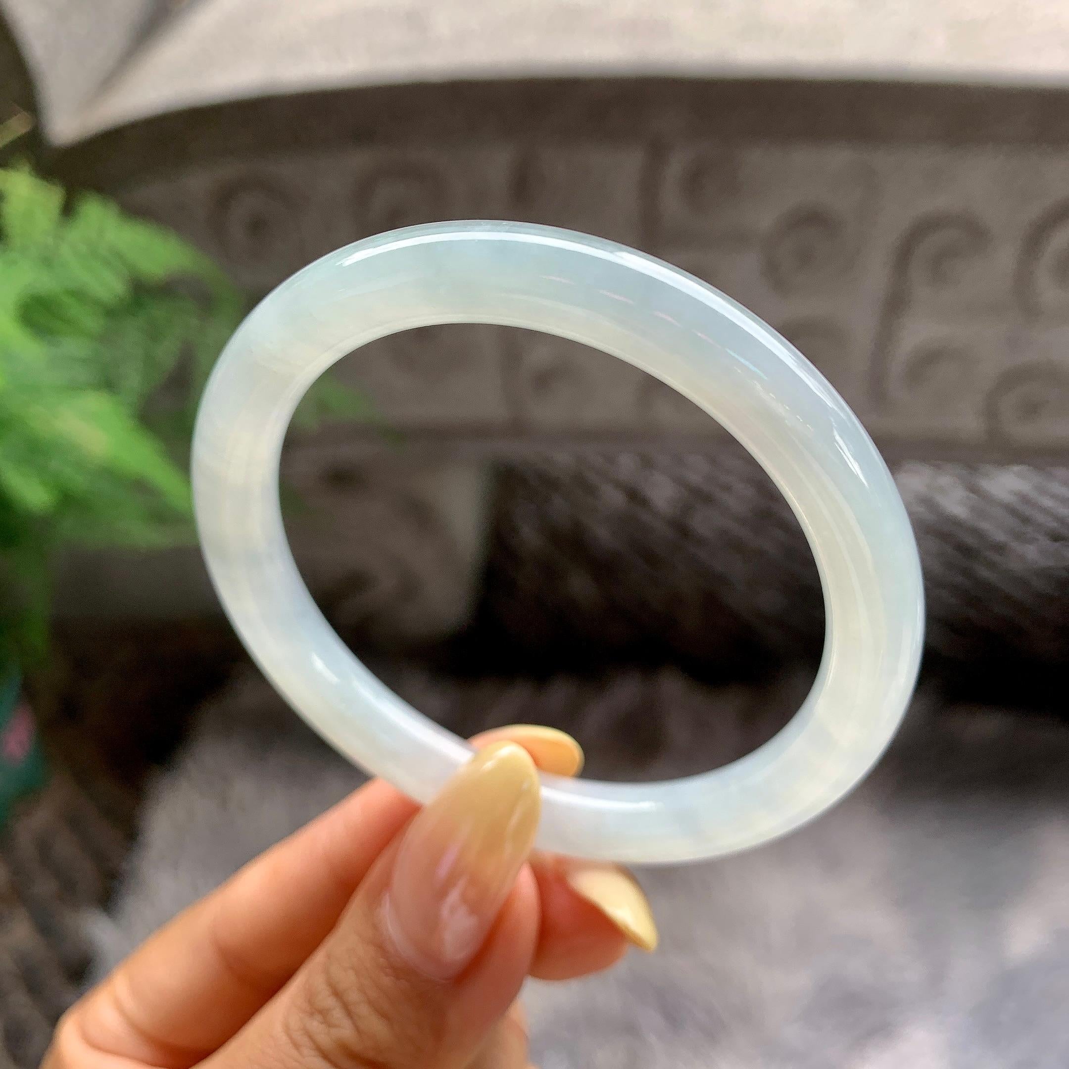小圈口 糯冰种带底色圆条手镯51.1圈 天然缅甸A货翡翠（yc481901）