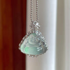 18k金钻镶冰玻种飘花翡翠佛公（yc263553）