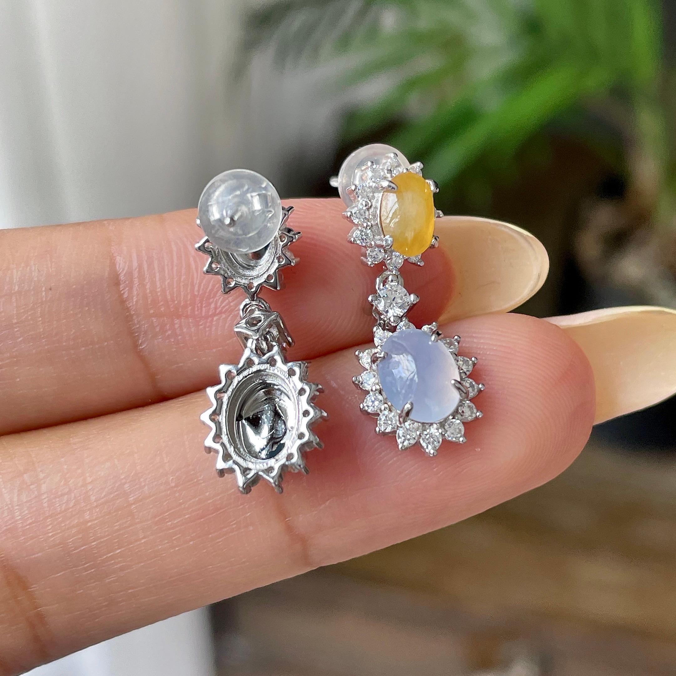 s925银镶冰种多彩蛋面耳钉 天然缅甸A货翡翠（yc483990）