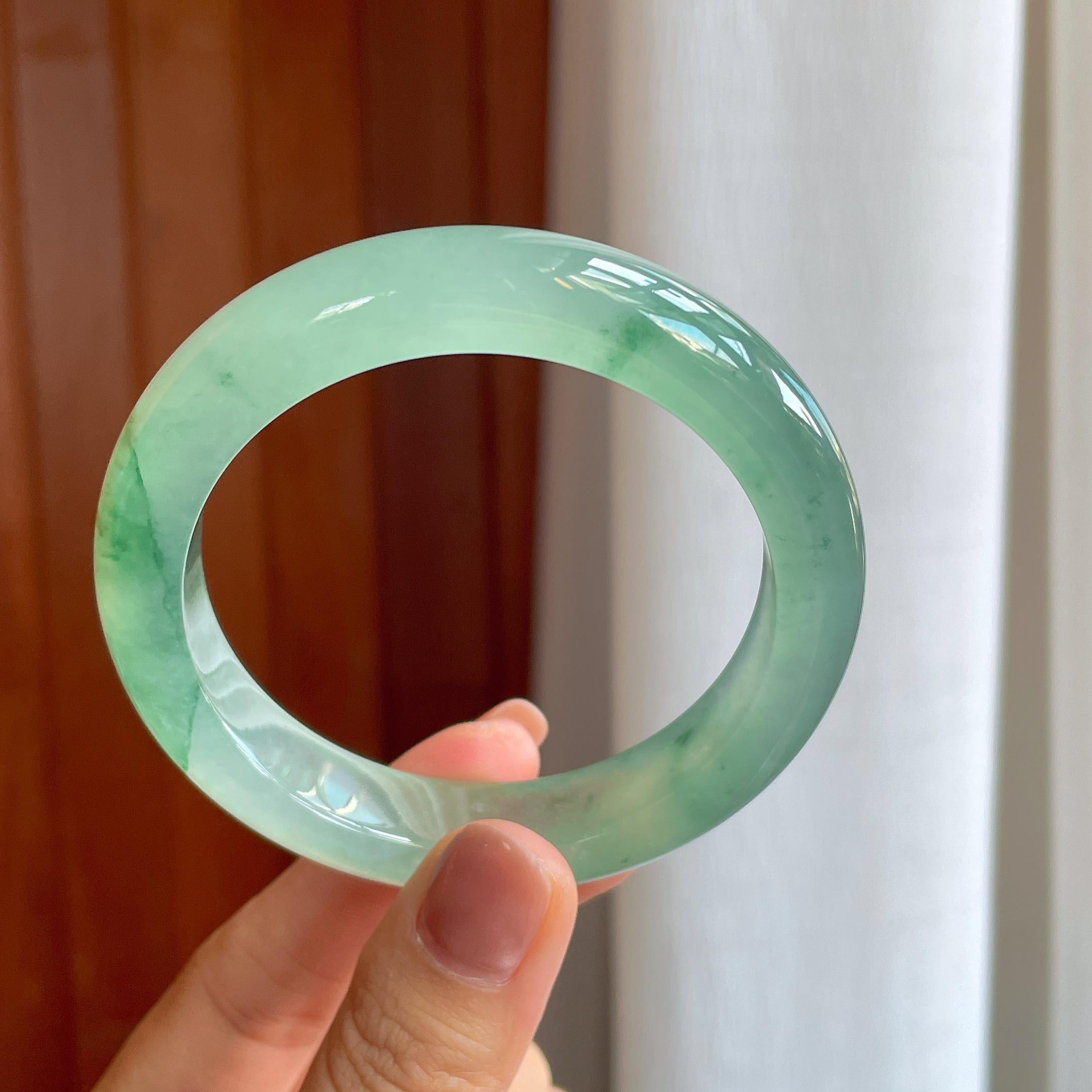 冰种飘花翡翠平安镯（56.5mm）（yc283307）