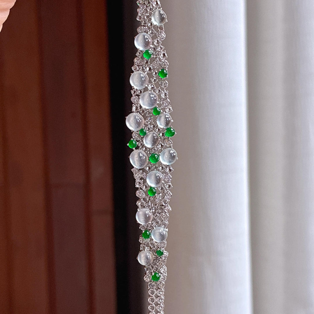 Vòng tay đá quý nhiều màu pha lê băng chủy khảm vàng 18k Ngọc phỉ thúy tự nhiên loại A Myanmar (yc450401)