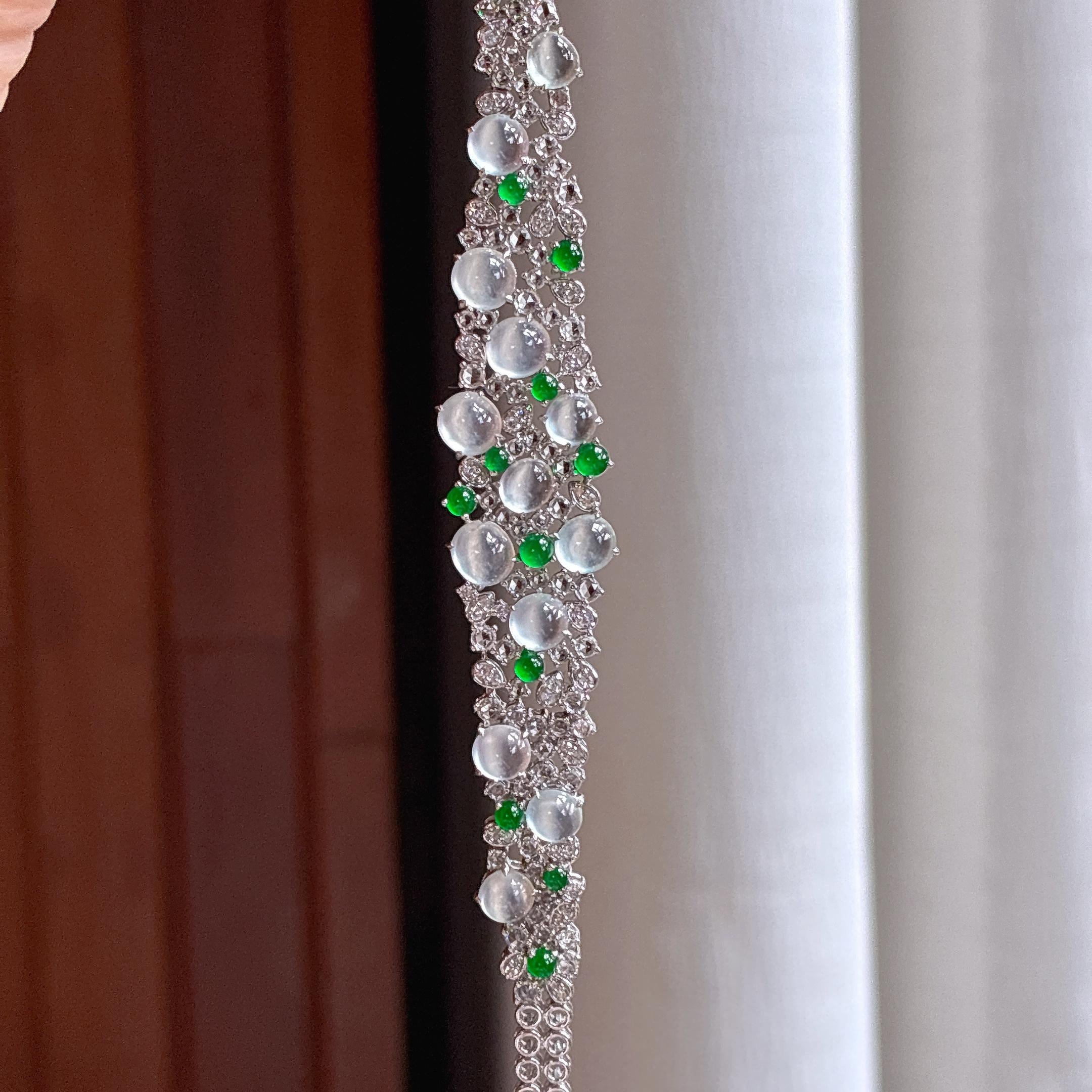 Vòng tay đá quý nhiều màu pha lê băng chủy khảm vàng 18k Ngọc phỉ thúy tự nhiên loại A Myanmar (yc450401)