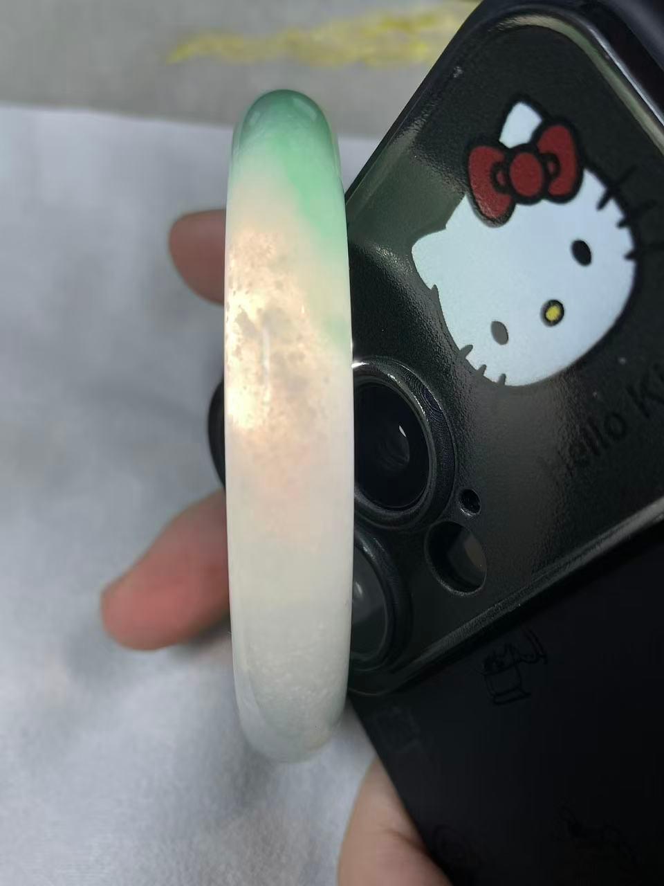 糯冰种翠绿圆条手镯（56.3mm）（yc243459）