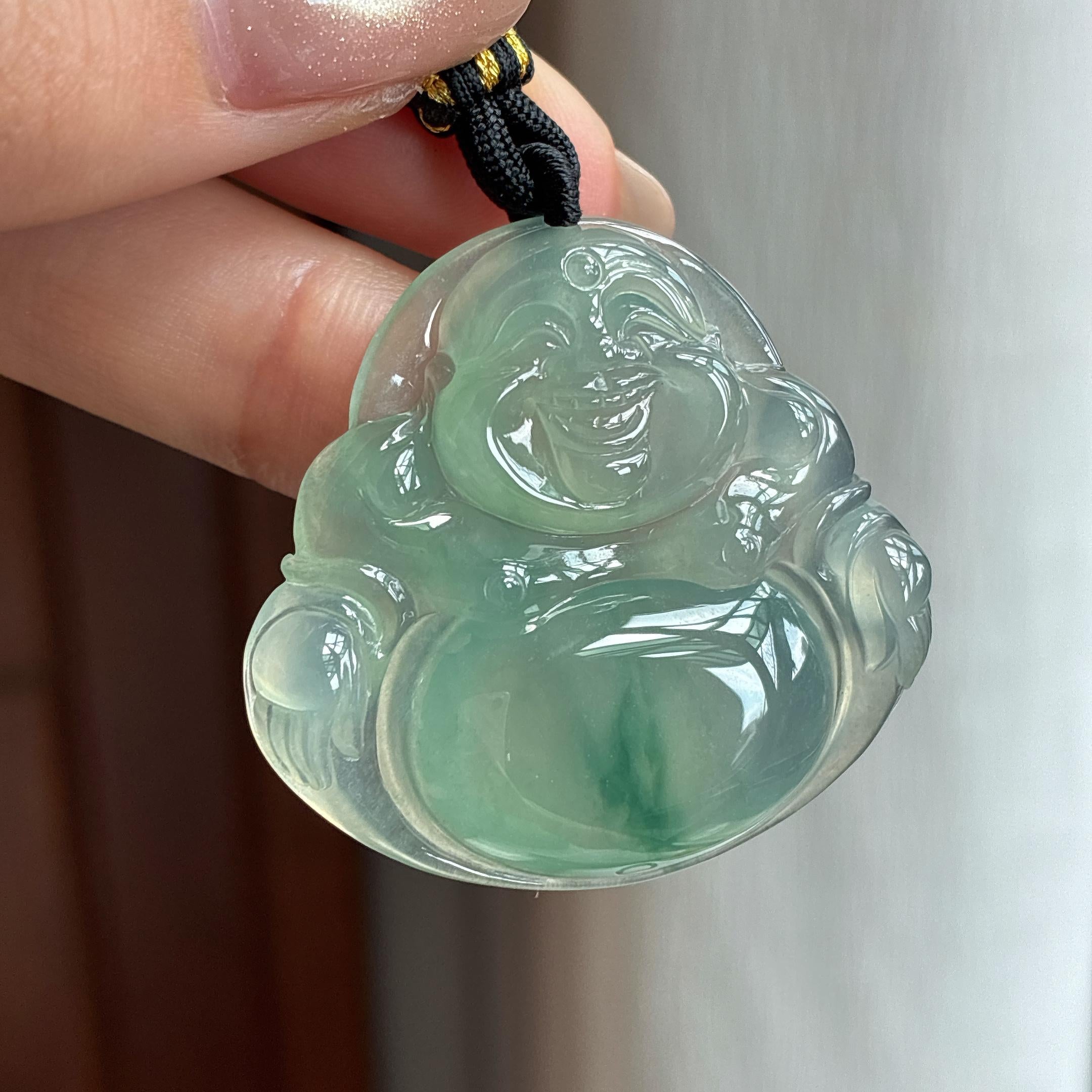 冰种飘花翡翠佛公天然缅甸A货翡翠（yc440724）