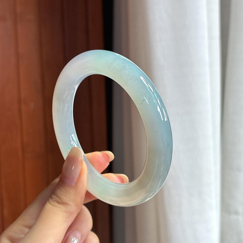 大圈口 糯冰淡紫罗兰圆条手镯 58圈 天然缅甸A货翡翠（yc457224）