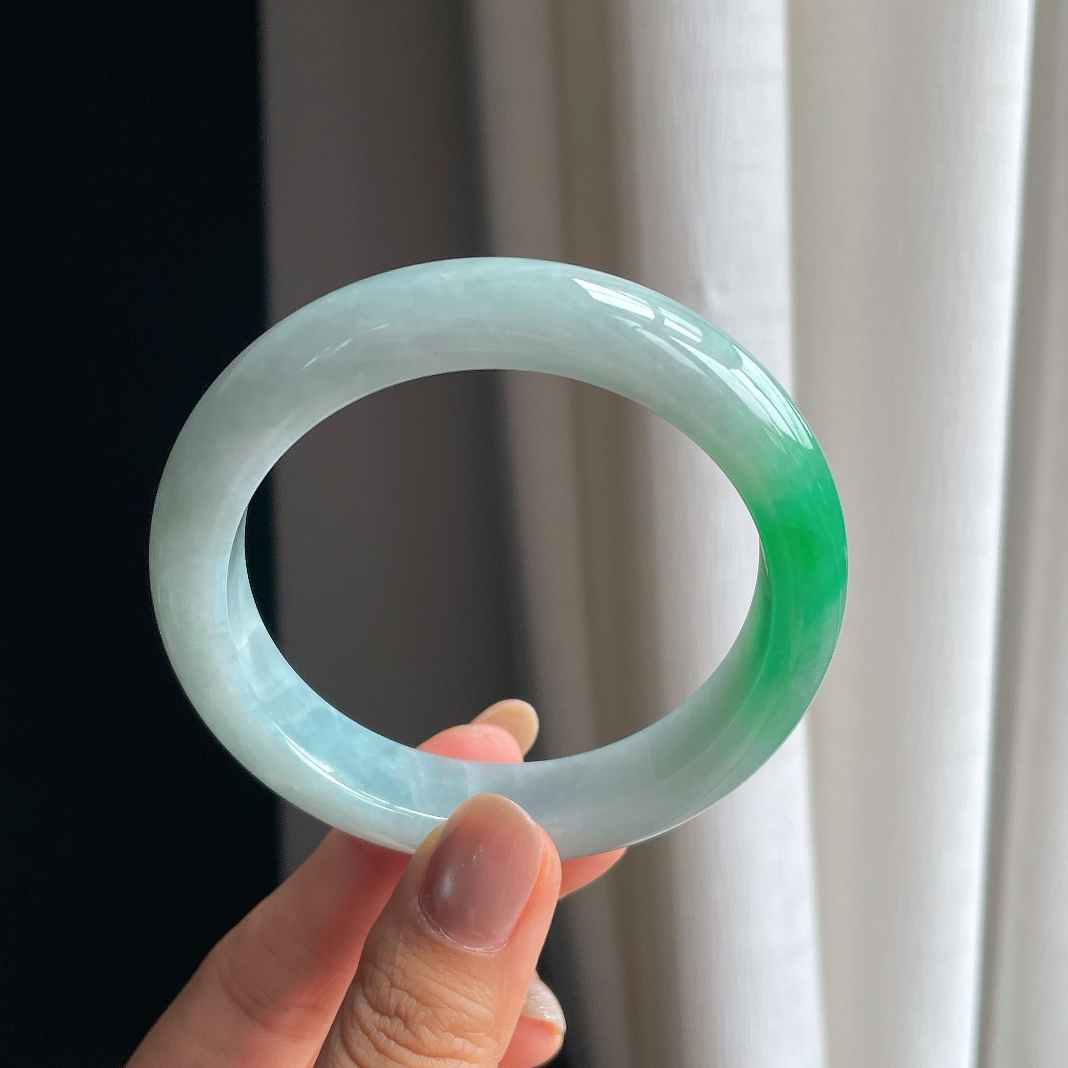糯冰带色翡翠平安镯（58.5mm)（yc405815）