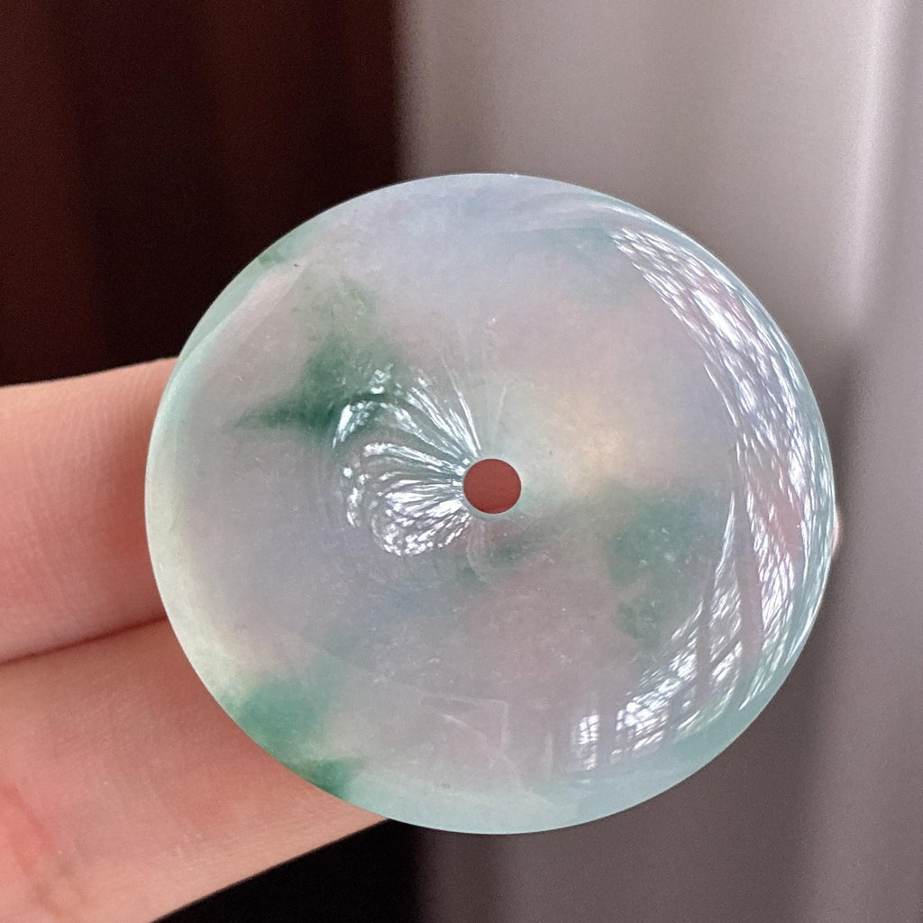 冰种起光飘花平安扣挂件 天然缅甸A货翡翠（yc495467）
