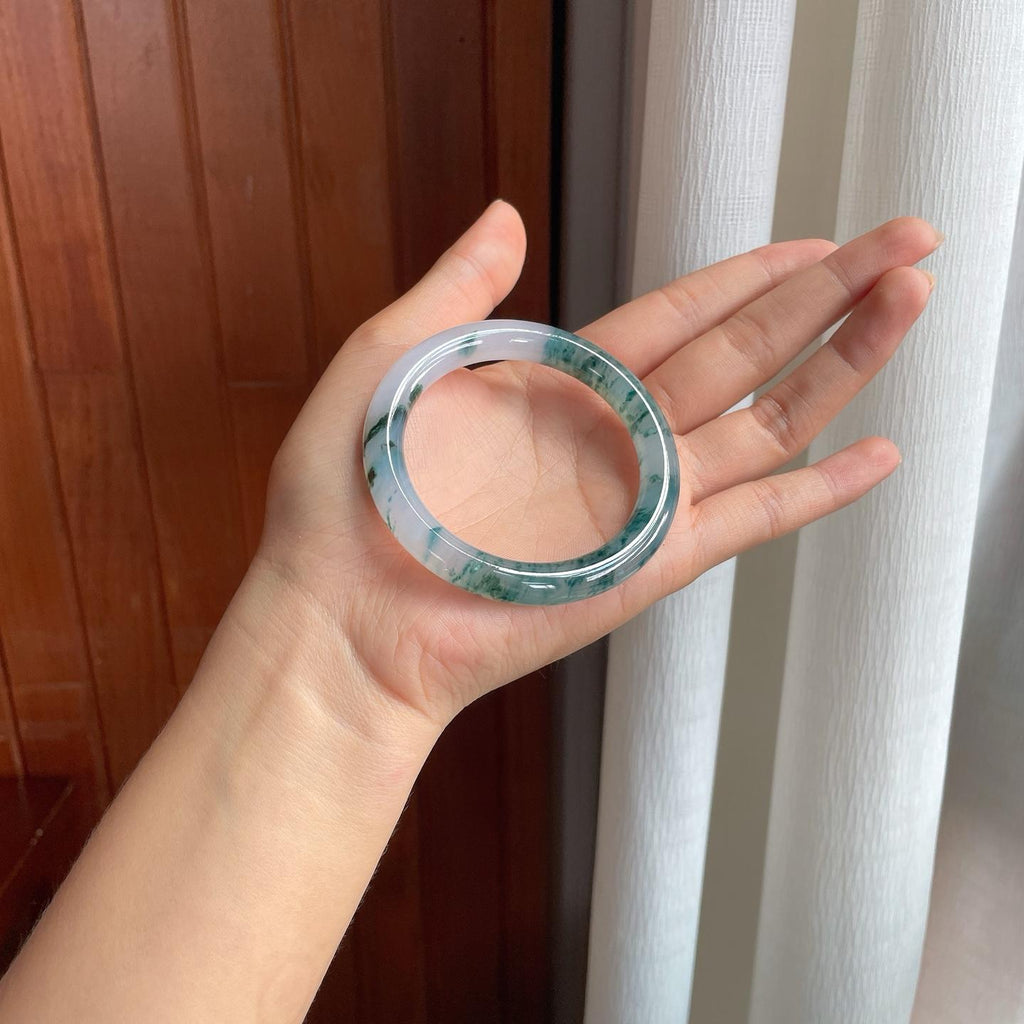糯冰水墨花翡翠圆条手镯（53.5mm）（yc414712）