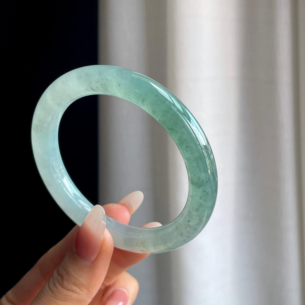 冰种半山半水翡翠圆条手镯（57.4mm）（yc303062）