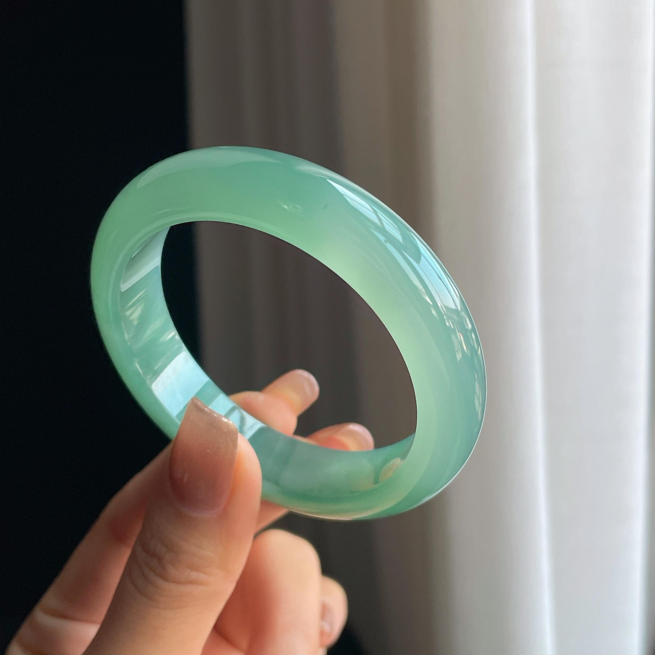 冰种晴底翡翠平安镯（53mm）（yc373422）