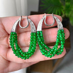 18K金钻镶糯冰种满绿小米珠耳坠（yc248205）