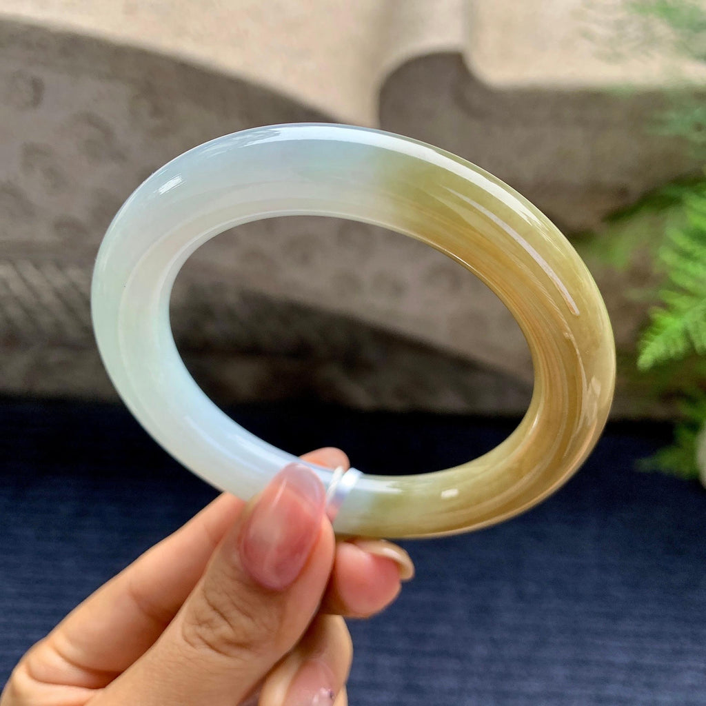 细糯种黄翡圆条手镯（55.2mm）（yc280872）
