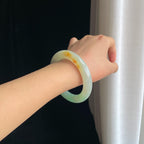 糯冰黄加绿翡翠圆条手镯（57mm）（yc419721）