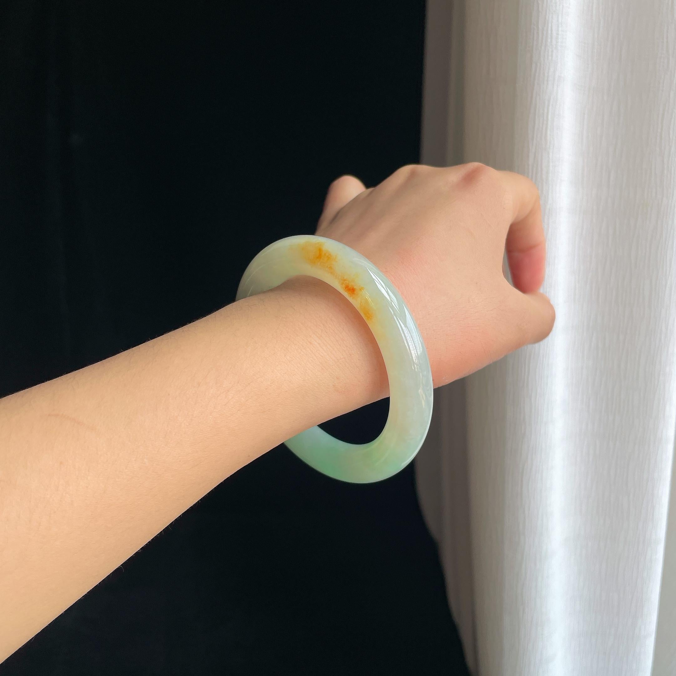 糯冰黄加绿翡翠圆条手镯（57mm）（yc419721）
