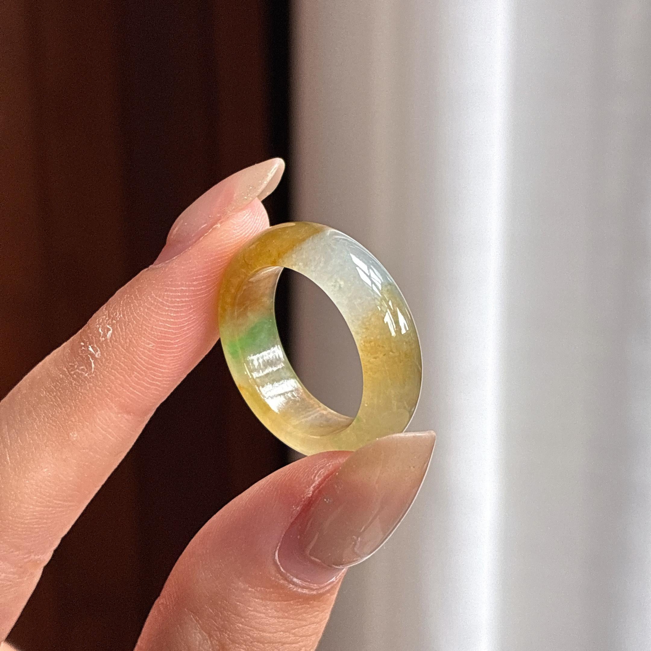 冰种黄加绿戒圈 天然缅甸A货翡翠（yc455074）