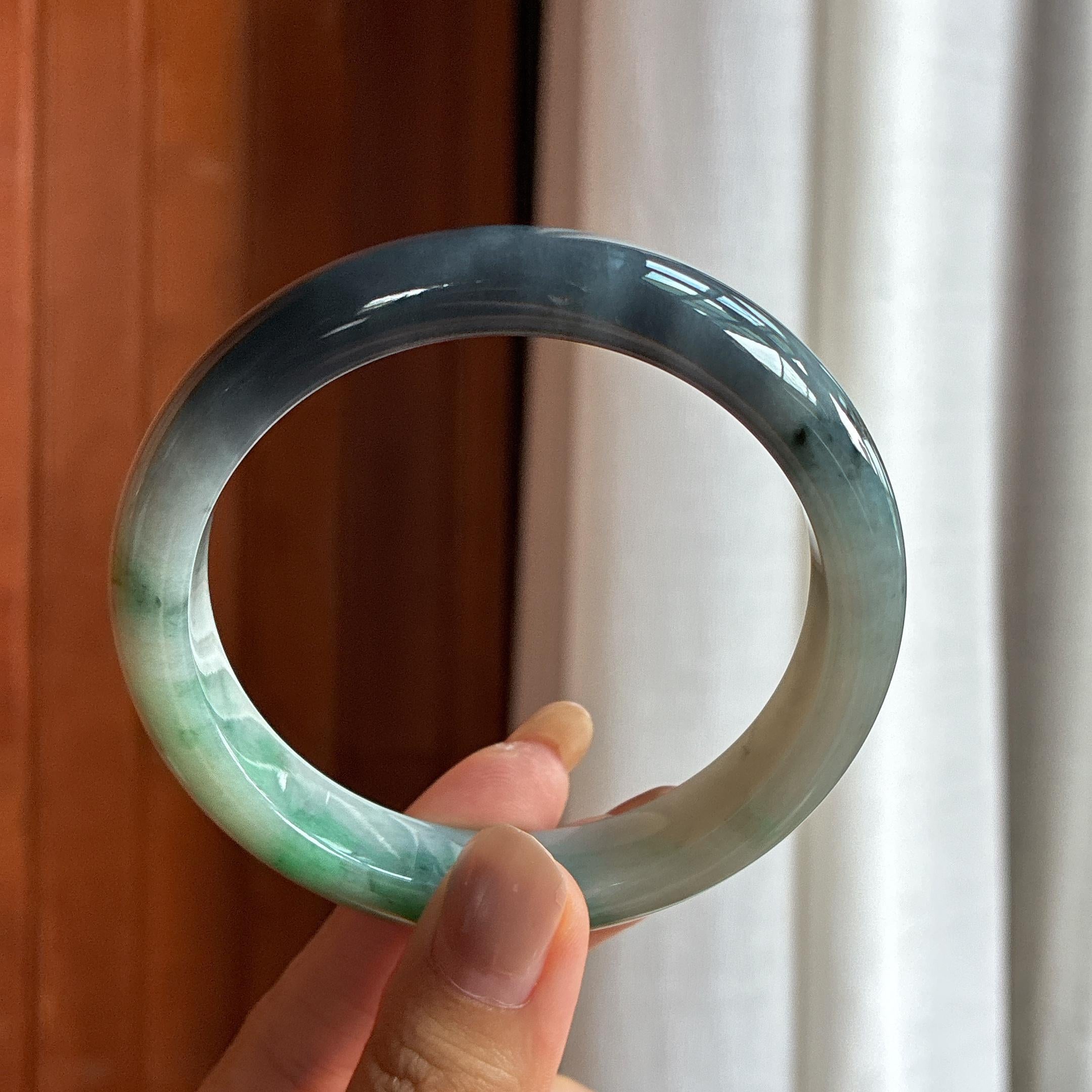 细糯冰特色乌鸡翡翠平安镯 61圈（yc428516）