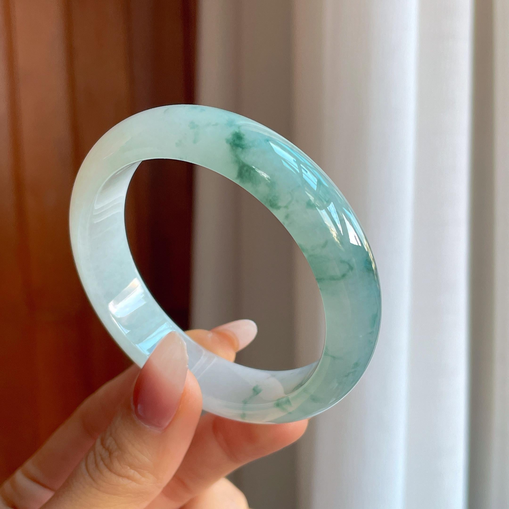 冰种飘花翡翠平安镯（56.5mm）（yc302355）