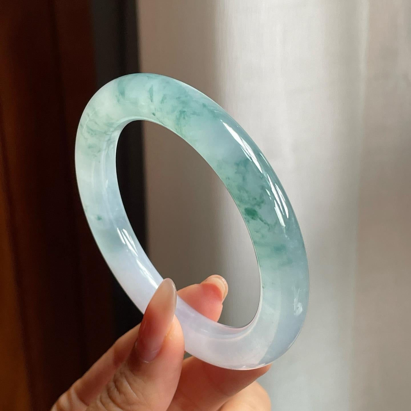 冰种飘花翡翠圆条手镯（54mm）（yc200655）