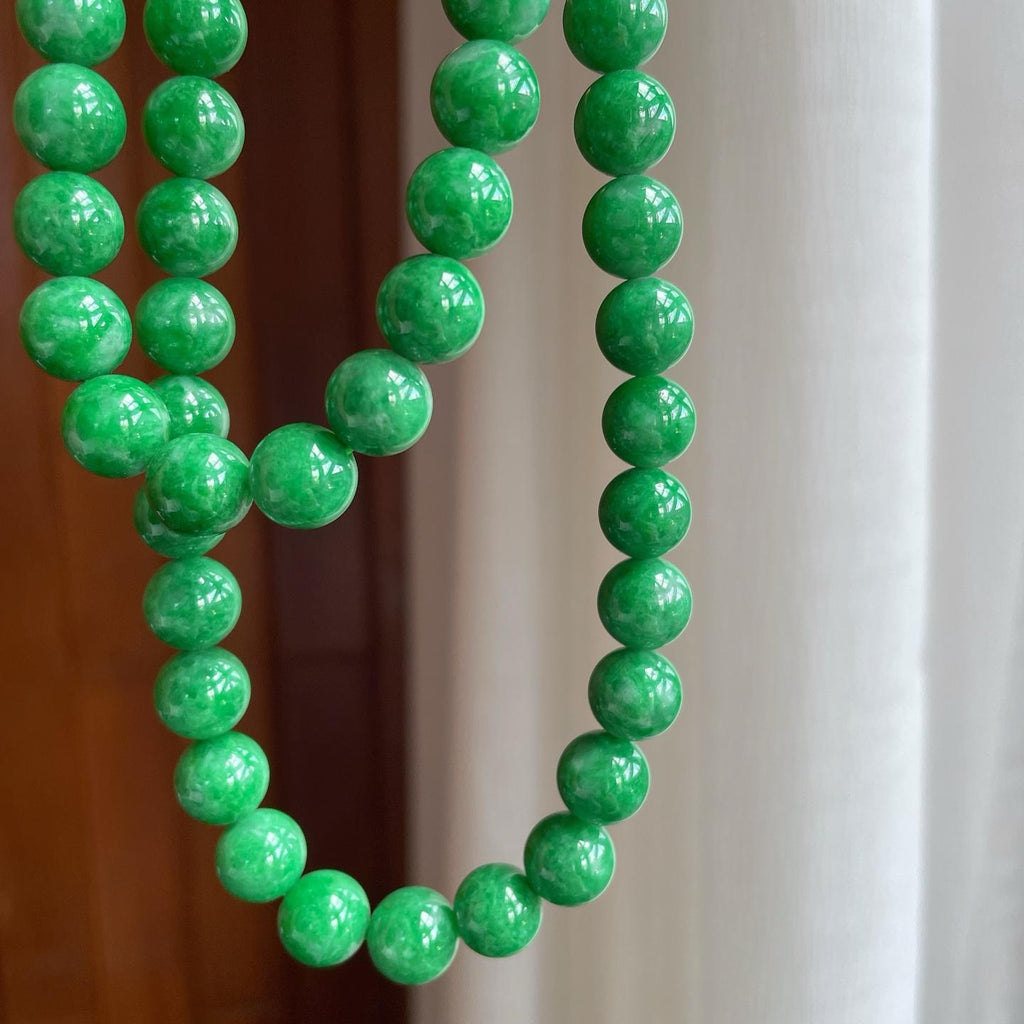 糯种满绿翡翠珠串项链（yc247168）