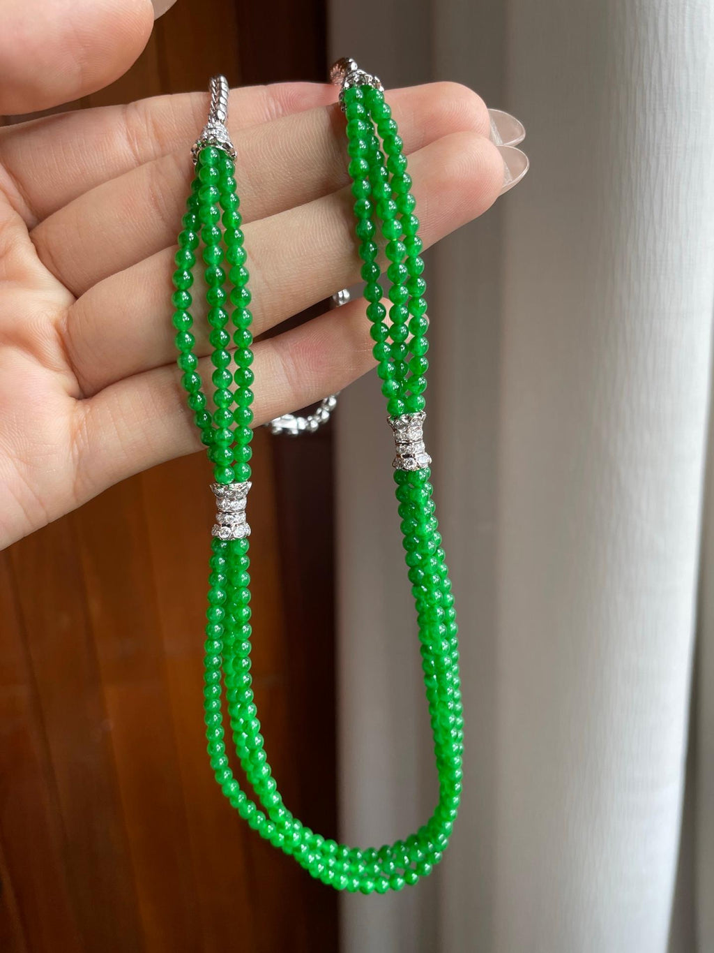 18k金镶冰种满绿小米珠珠串项链（yc247171）