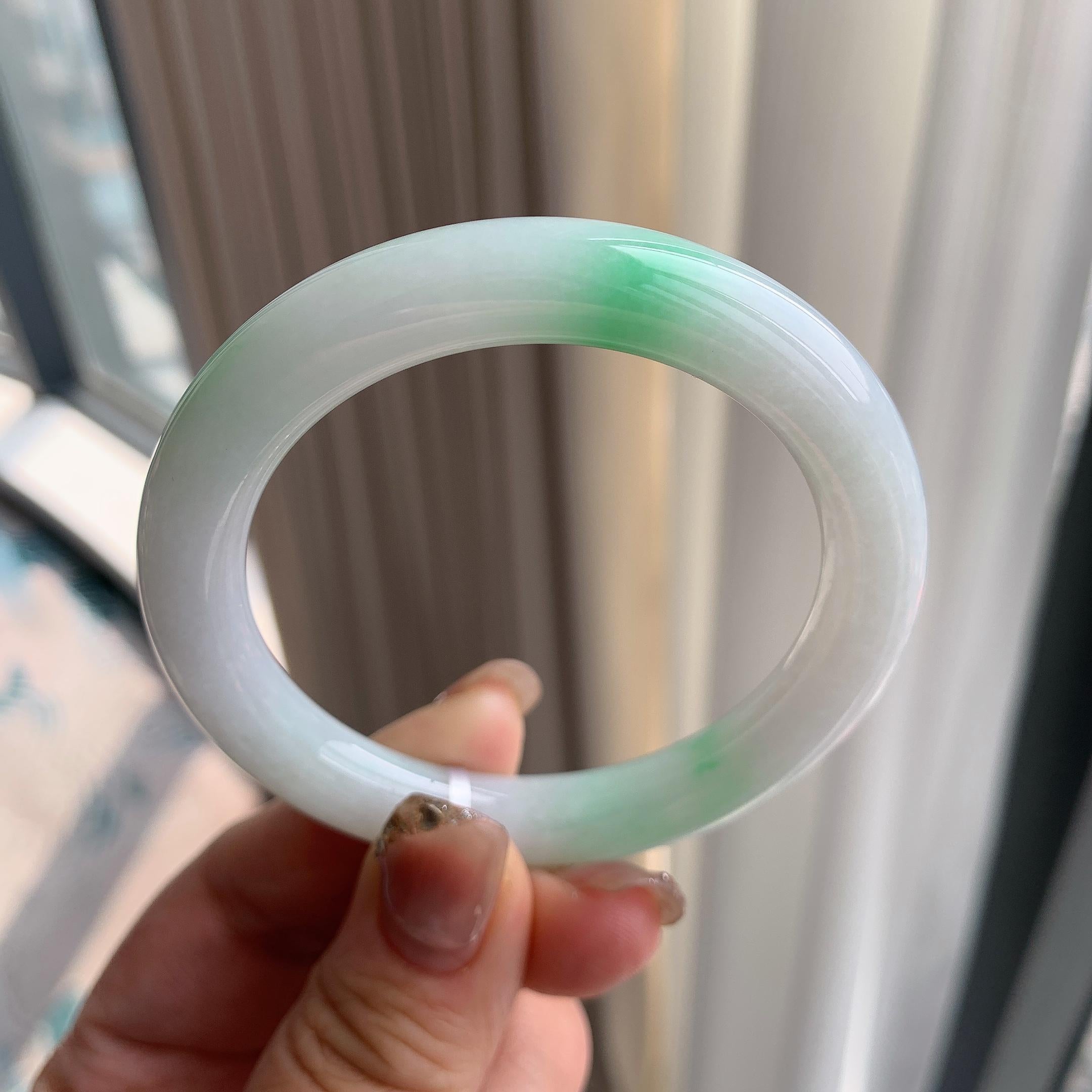细糯种白底青圆条手镯（53.4mm）（yc293335）