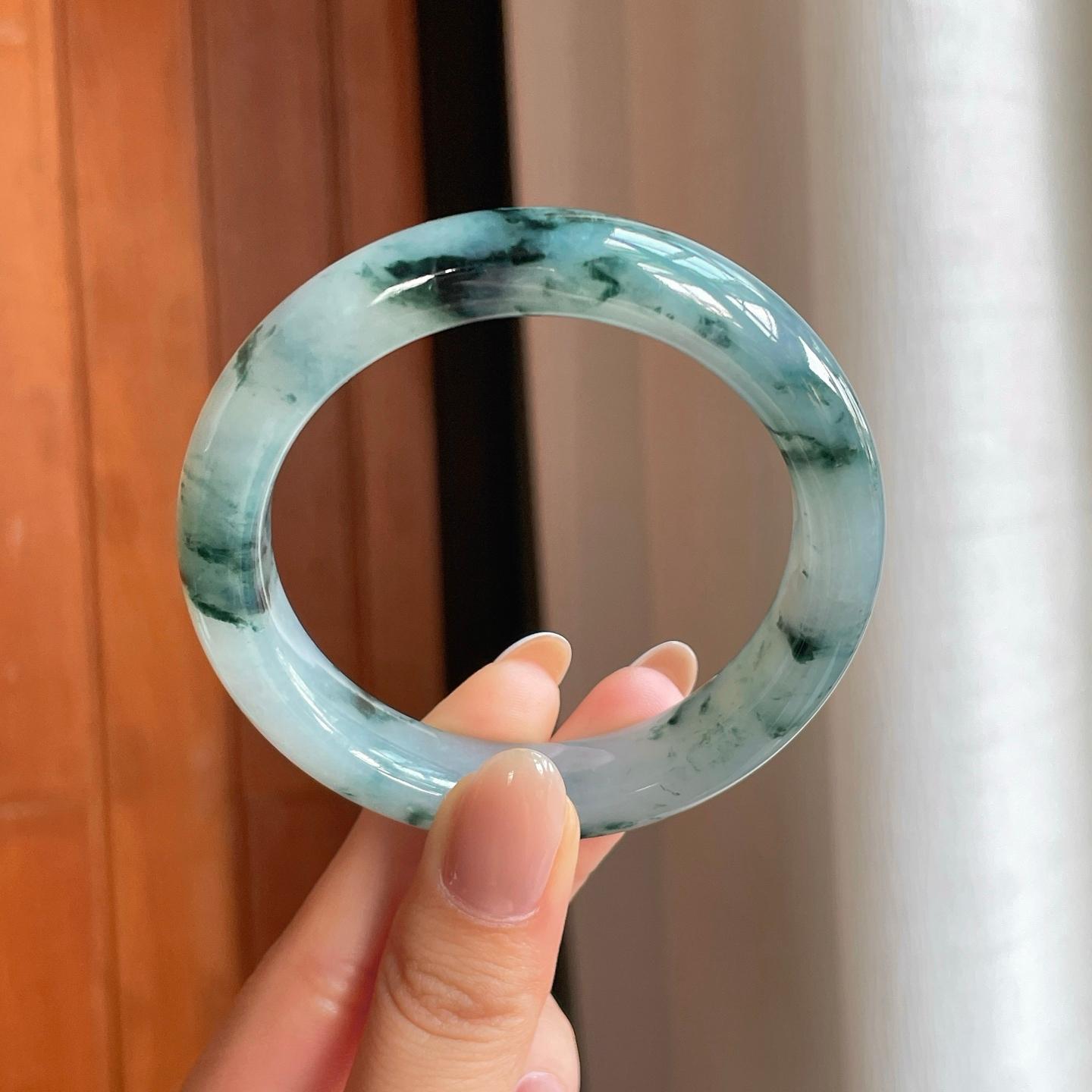 糯冰飘花翡翠平安镯（54.8mm)（yc375376）