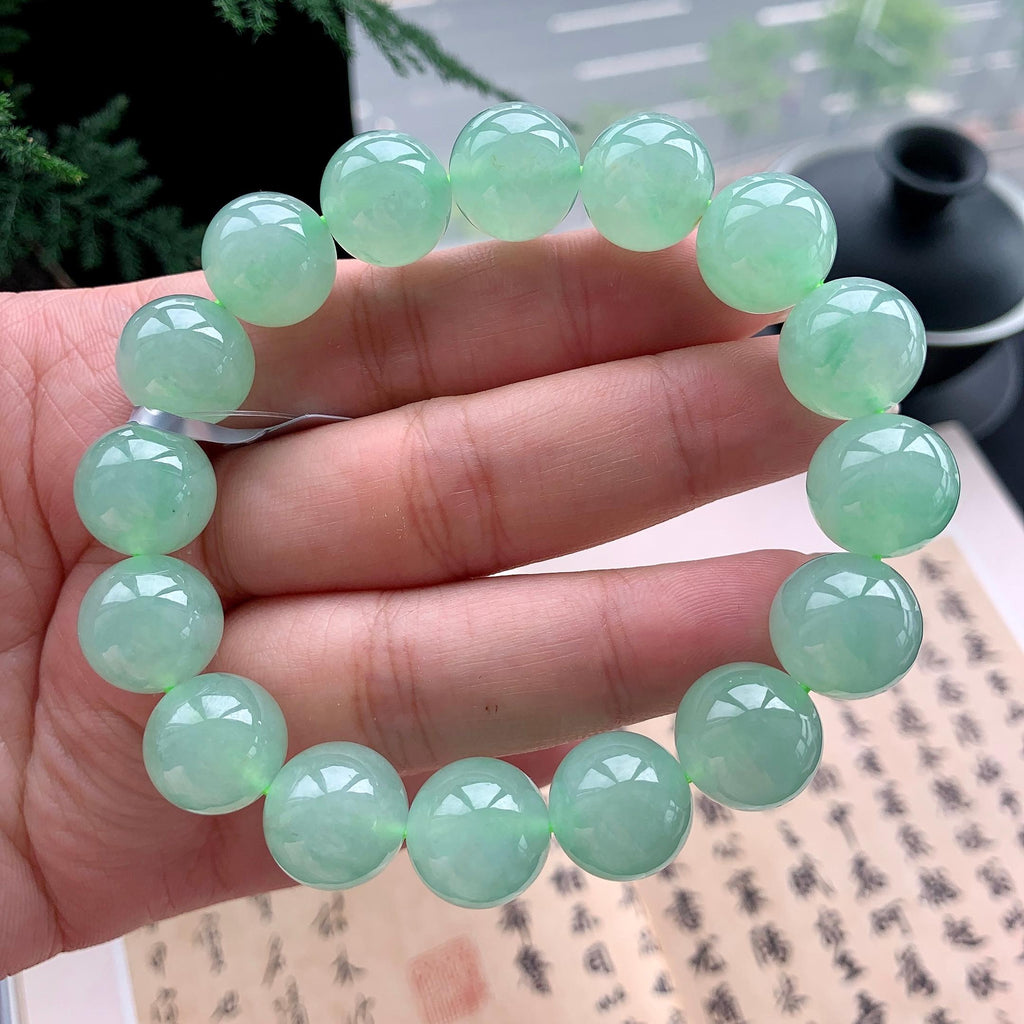 糯冰种晴水洒金手串 天然缅甸A货翡翠（yc473097）