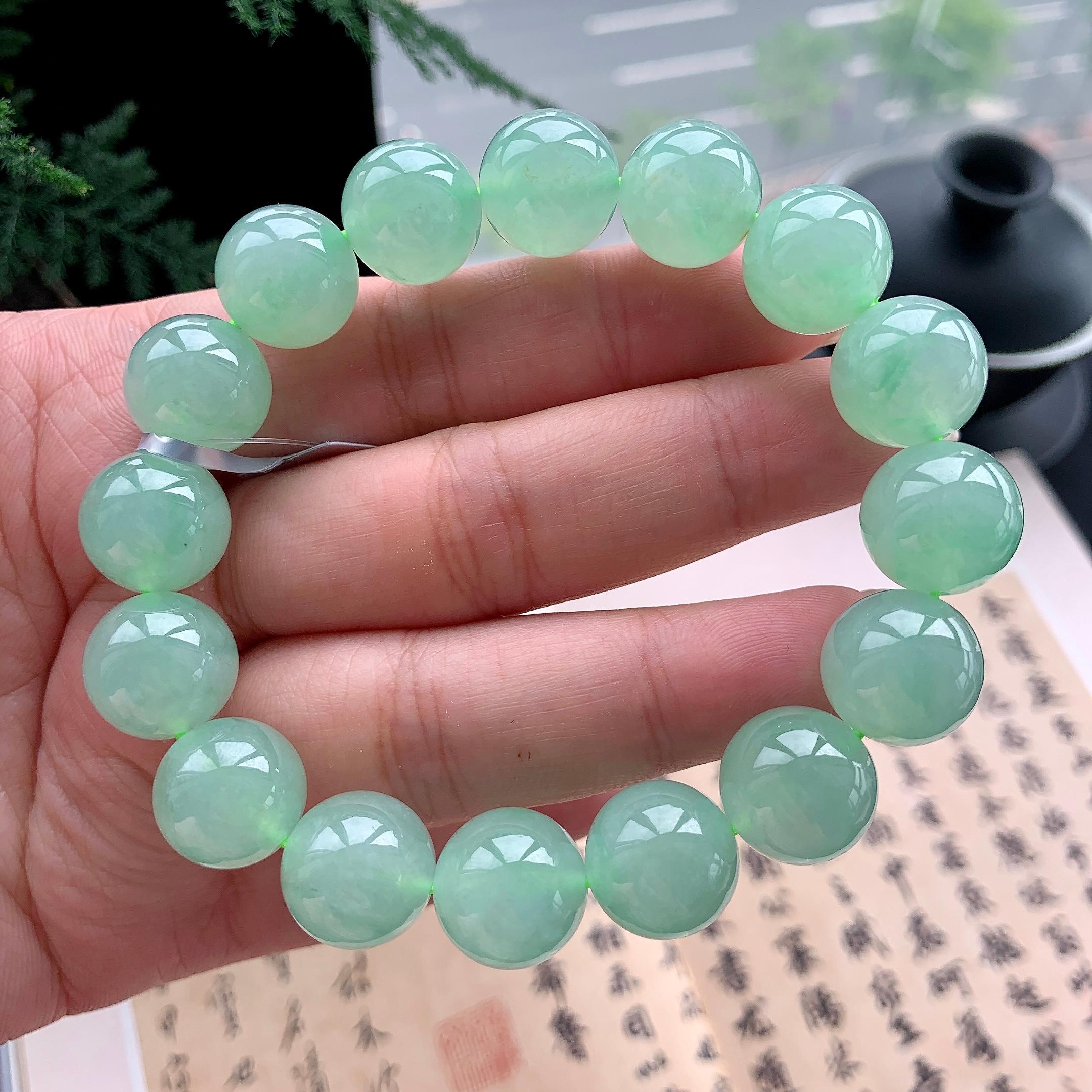 糯冰种晴水洒金手串 天然缅甸A货翡翠（yc473097）