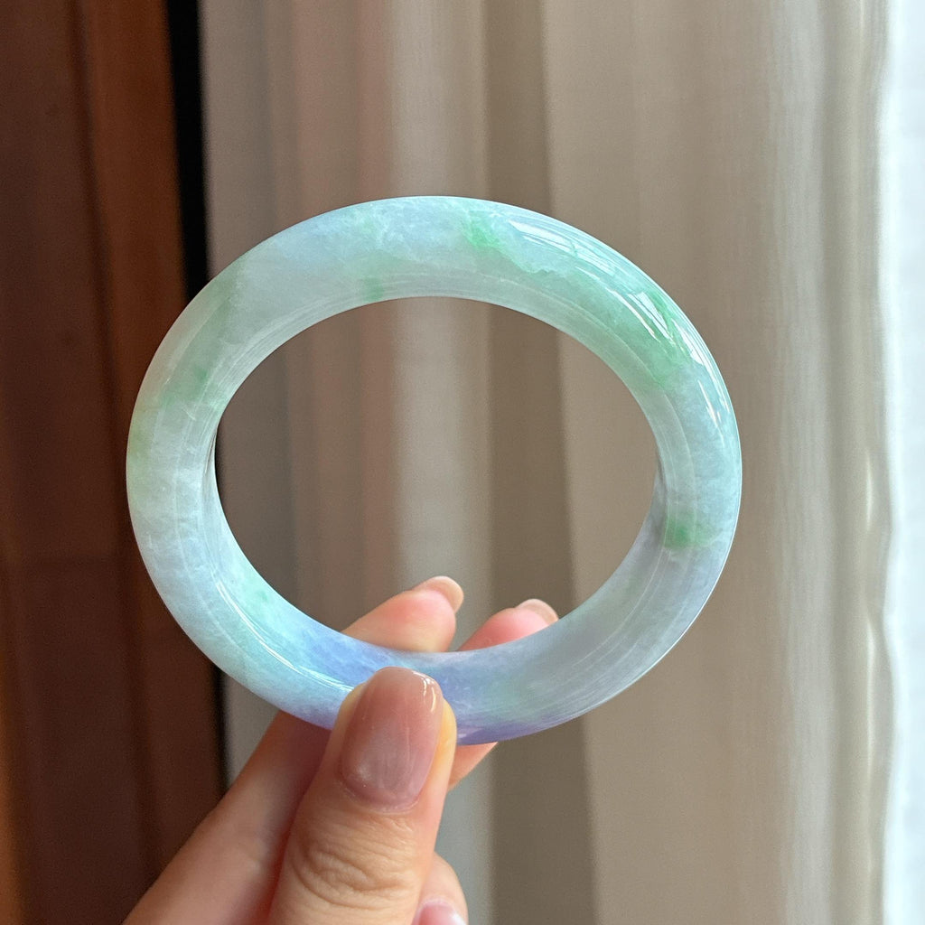 糯冰春带彩翡翠平安镯 55圈天然缅甸A货翡翠（yc440039）