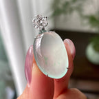 18k金钻镶冰种晴水飘绿花福瓜吊坠    天然缅甸A货翡翠（yc318387）