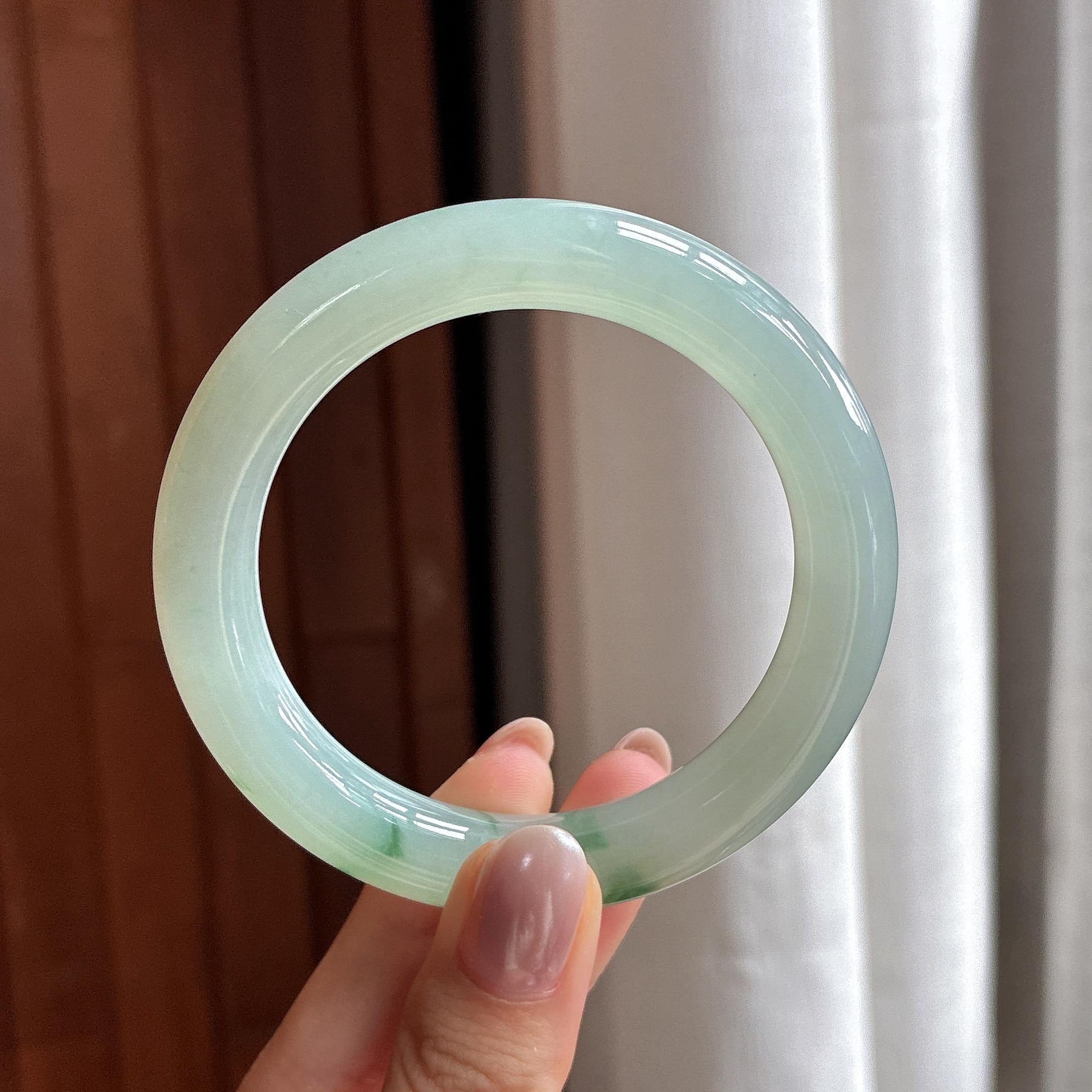 冰种飘花圆条手镯 55圈 天然缅甸A货翡翠（yc506746）