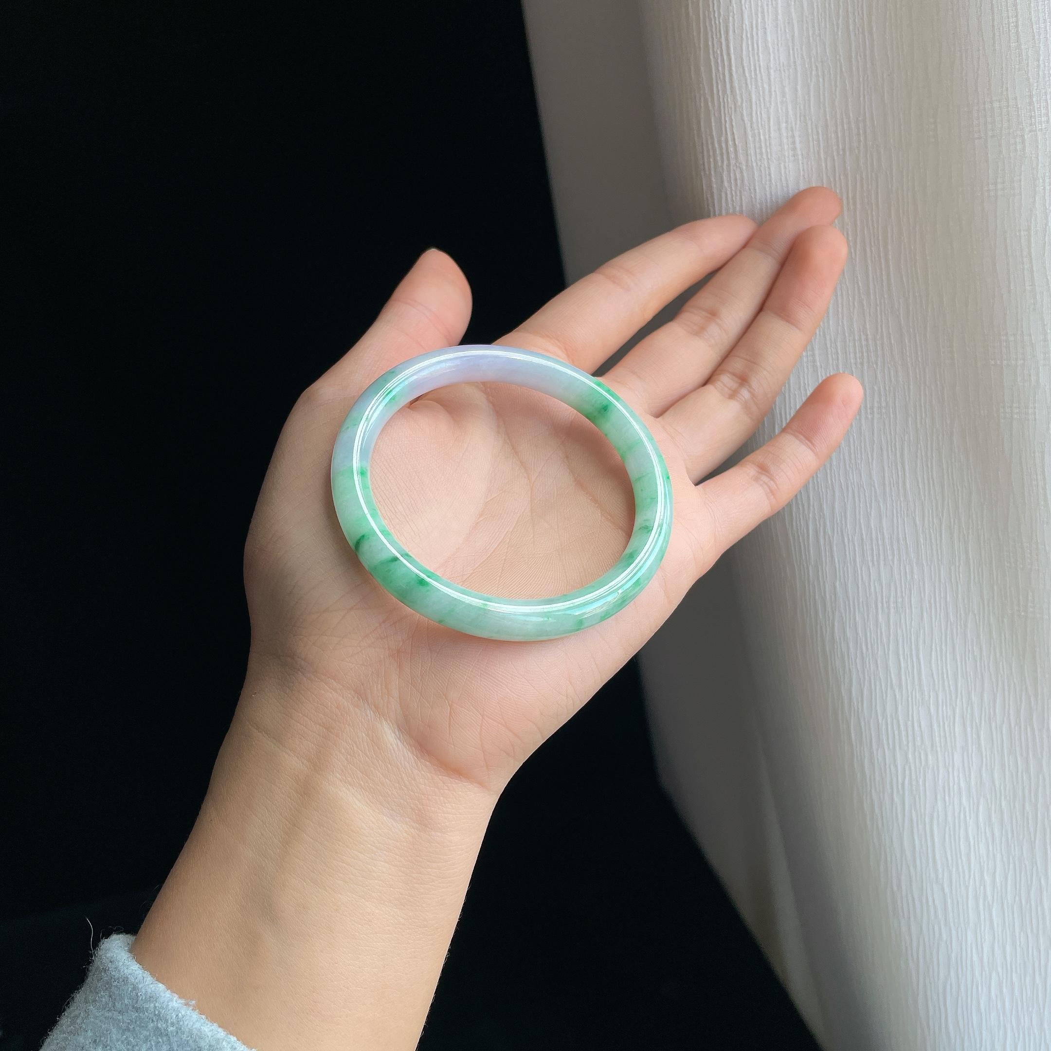 糯冰春彩翡翠圆条手镯（54.6mm)（yc334658）