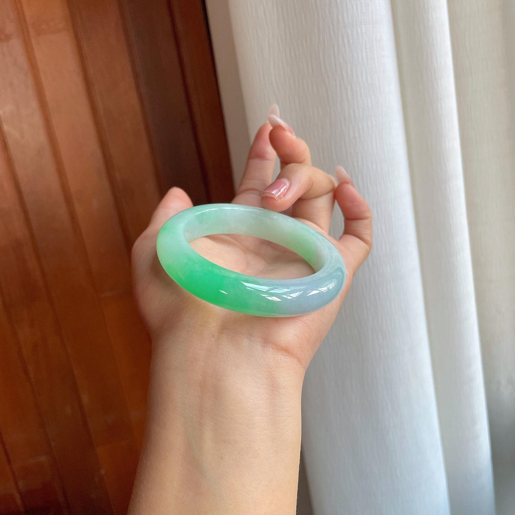 糯冰带色翡翠平安镯（53mm）（yc310373）