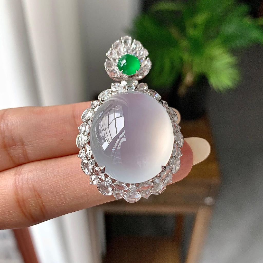 18k金钻镶冰种无色蛋面吊坠（yc255600）