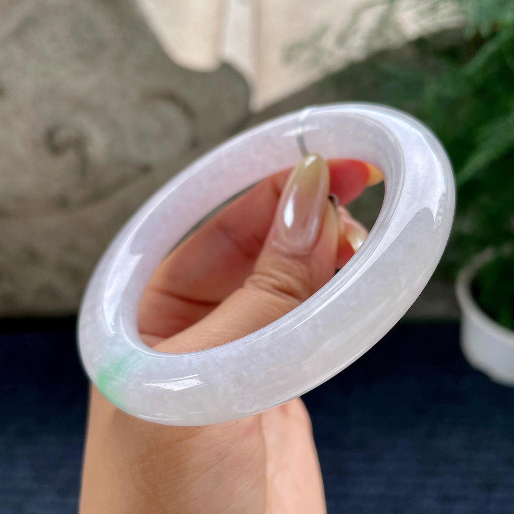 大圈口 细糯种淡紫罗兰飘绿圆条手镯59.7圈 天然缅甸A货翡翠（yc461805）