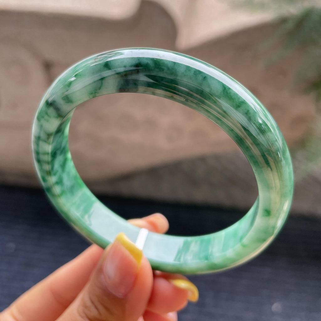 大圈口   细糯种干青色正圈平安镯58.7圈     天然缅甸A货翡翠（yc371545）