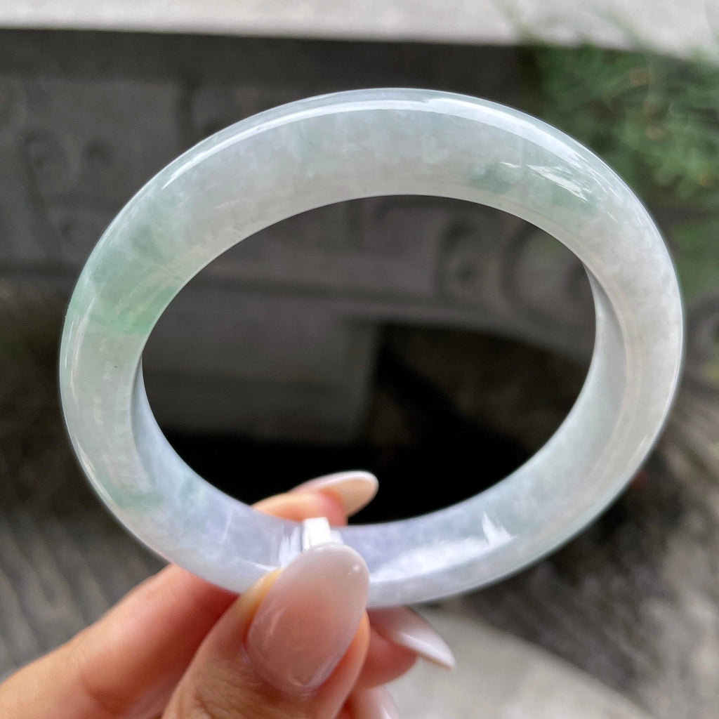糯种飘绿花正圈平安镯57.7圈          天然缅甸A货翡翠（yc407878）