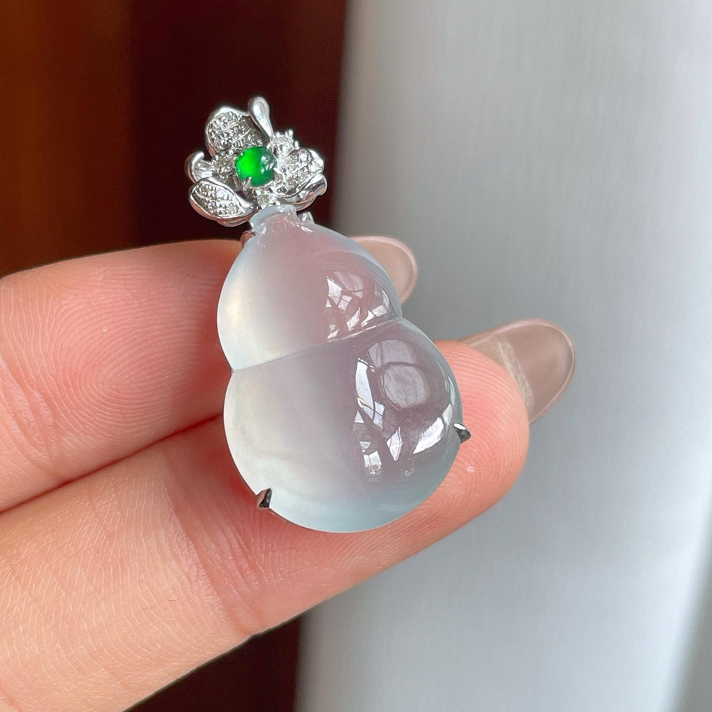 18k金镶冰种无色翡翠葫芦（yc244879）