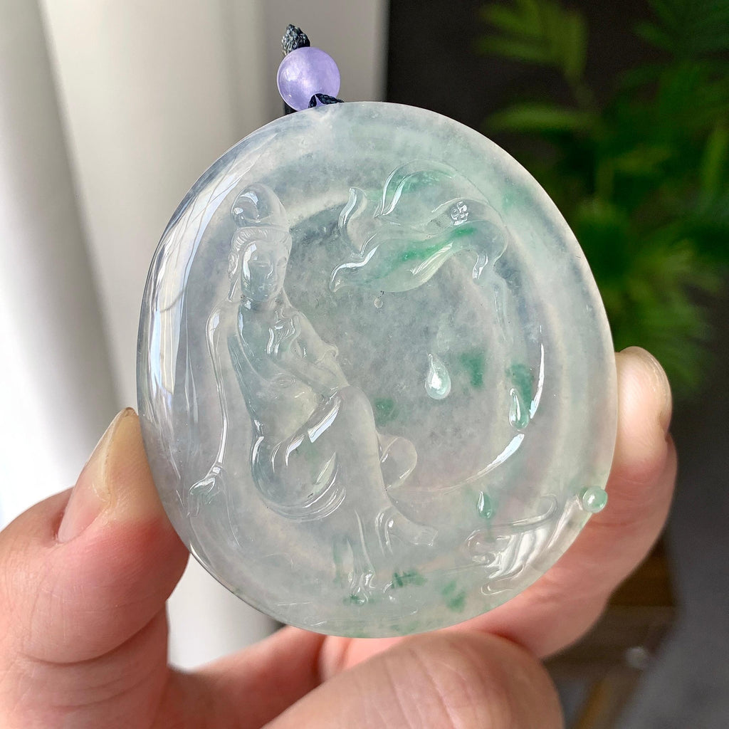 糯冰种飘花观音牌挂件（yc232455）