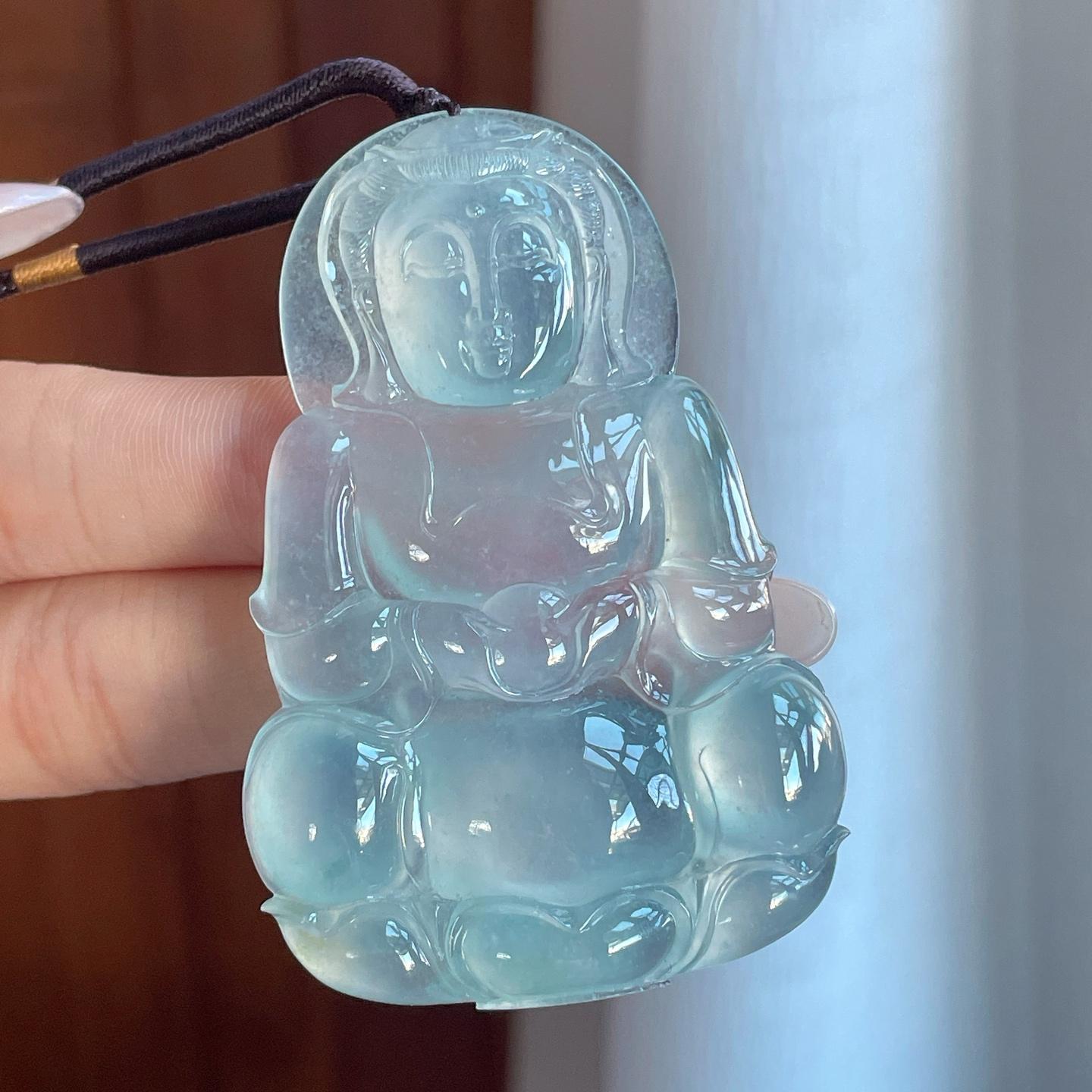 冰种蓝晴底翡翠观音挂件（yc265770）