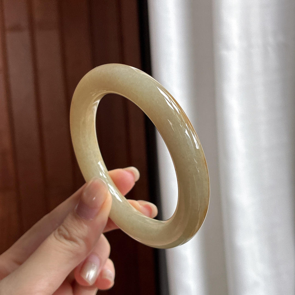 糯冰黄翡圆条手镯 53圈 天然缅甸A货翡翠（yc484643）